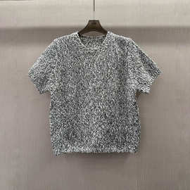 深圳南油高版本小众雪花点羊毛棒针短袖圆领花灰色套头毛衣