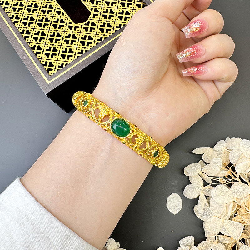 Vietnam Sha Jin retro todo el cuerpo budista brazalete de hebilla hueco jade joyería Yiwu fábrica directa para hombres y mujeres estilo chino