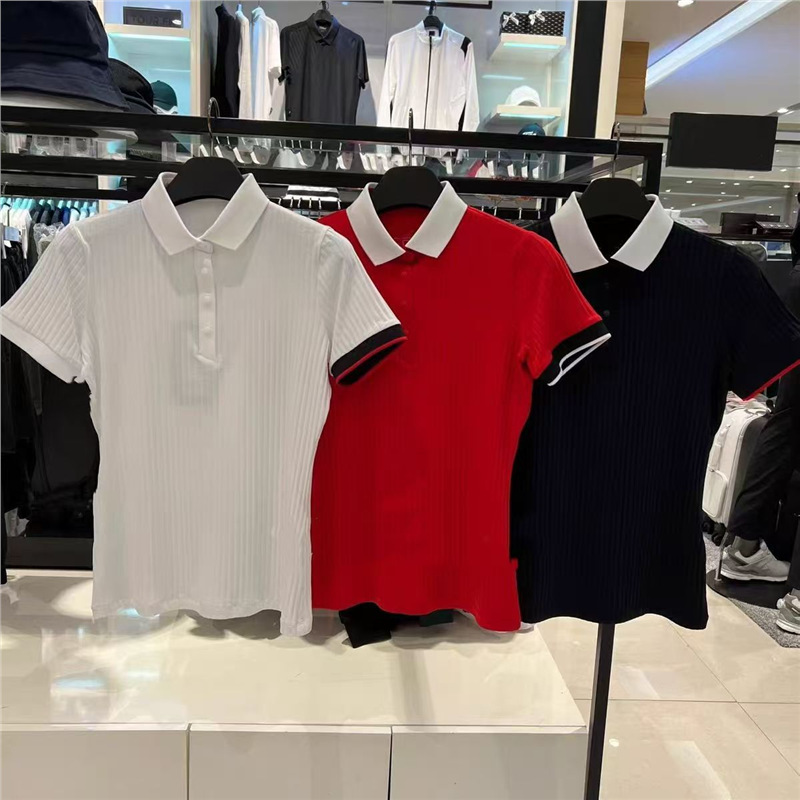 25 New Summer Golf Women's Golf Jersey Quick-Drying Slim Short-Sleeved Versatile High-Elastic Lapel Knitted T-Shirt