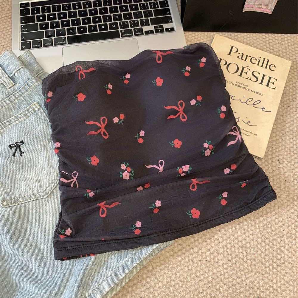 Nueva impresión de malla de estilo tailandés caliente alta elástica antideslizante para el pecho de la moda femenina delgada interior irregular arrugado universal