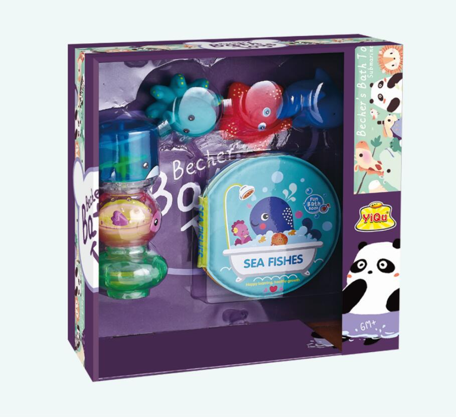 跨境儿童浴室洗澡玩具套装 搪胶喷水玩具 洗澡浴室书 DIY旋转杯子