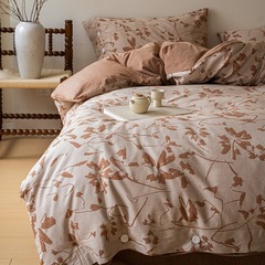 新中式復古提花全棉雙層紗四件套100純棉A類紐扣款水洗棉床上用品