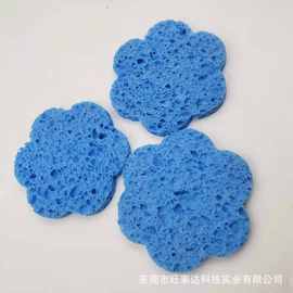 蓝色花型木浆绵洁面扑 卡通型木浆纤维洗脸扑可降解洗颜棉