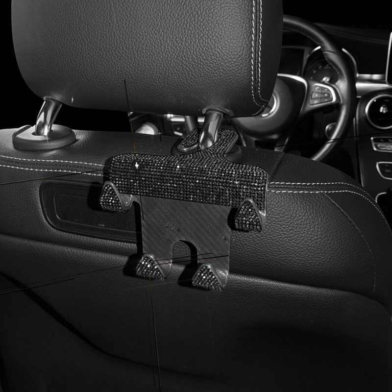 Nuevo coche diamante incrustado multi-funcional doble gancho coche creativo trasero reposacabezas gancho titular del teléfono móvil para el coche