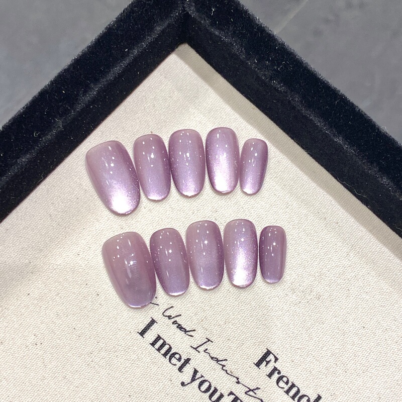 Hand-worn nail piece ice through grape purple cat's eye gentle nail art false nails removable nail finished wholesale Hand-worn nail piece ice through grape purple cat's eye gentle nail art false nails removable nail finished wholesale