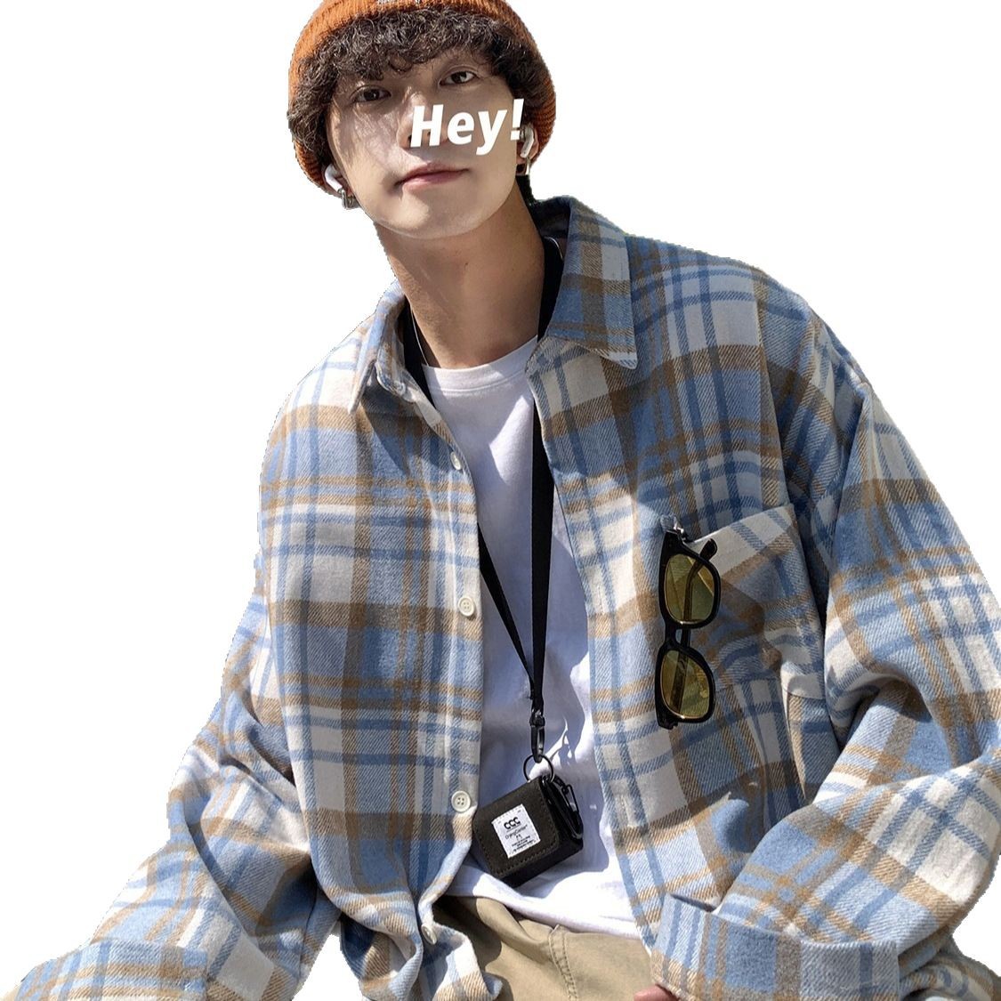 Camisa a cuadros de lana de alta gama de ropa de trabajo de la marca de moda Camisa de calle secundaria de manga larga suelta de estilo vintage para hombre