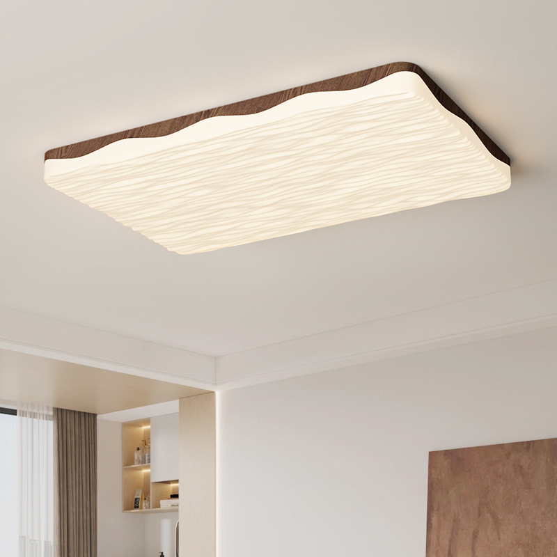 Lámpara de techo de sala de estar de estilo antiguo, color de nogal retro francés, lámpara de salón de ondas creativas, lámpara de habitación de protección ocular para el hogar