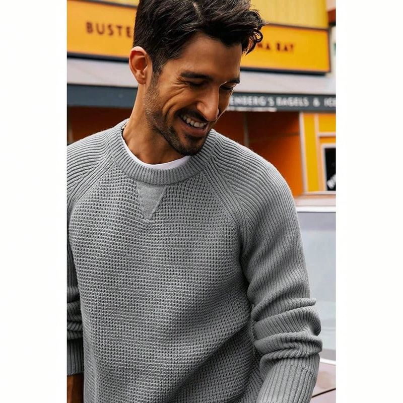 2026 Men's Simple Long Sleeve Fashion Sweater, Versatile Loose Fit, Stylish Solid Color Crew Neck Top, in Stock