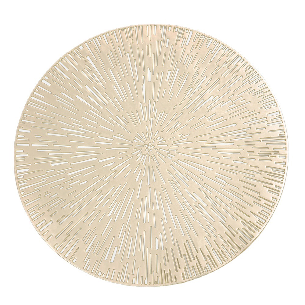 Fuegos artificiales hollow-out placemat ronda patrón de radiación de PVC dorado occidental placemat oro y plata estera de la tabla estera DE LA PLACA DE AISLAMIENTO impermeable