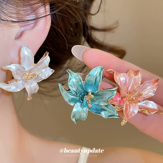 度假风银针喷漆花朵耳钉清新甜美时尚简约气质耳环轻奢高级感耳饰