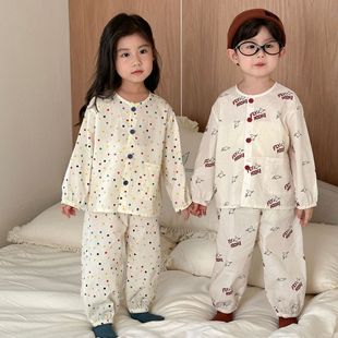 Children's Pajamas Girls Pure Cotton Category A 2025 New Spring and Autumn Boys' Long Sleeve suit Baby Home Clothes
