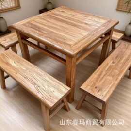 老榆木茶桌家用全实木电脑桌工作台原木长方形办公桌风化大板桌子