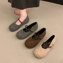 法式平底仙女风羊羔毛圆头珍珠一字带毛毛鞋女外穿秋冬新款棉瓢鞋