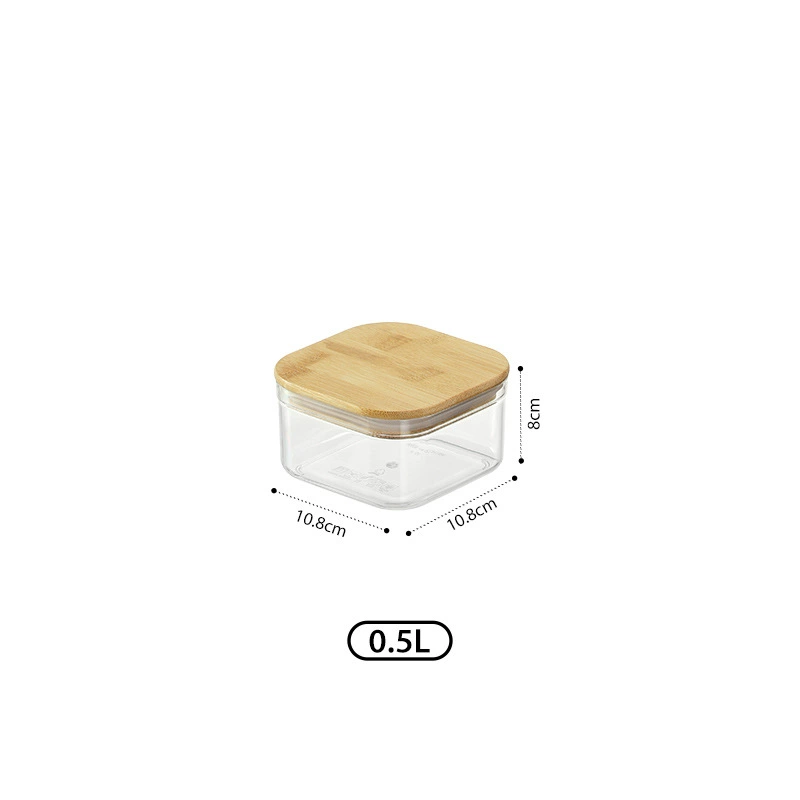 Airtight Square Storage Container with Bamboo Lid, Transparent Plastic, Multiple Capacities