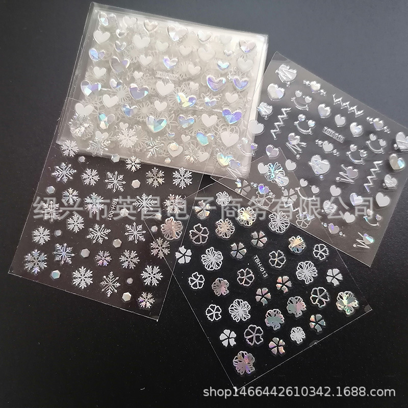 3D nail stickers 30 sheets hot gold and silver Christmas smiley face Shell nail decals letters nail stickers nail art jewelry