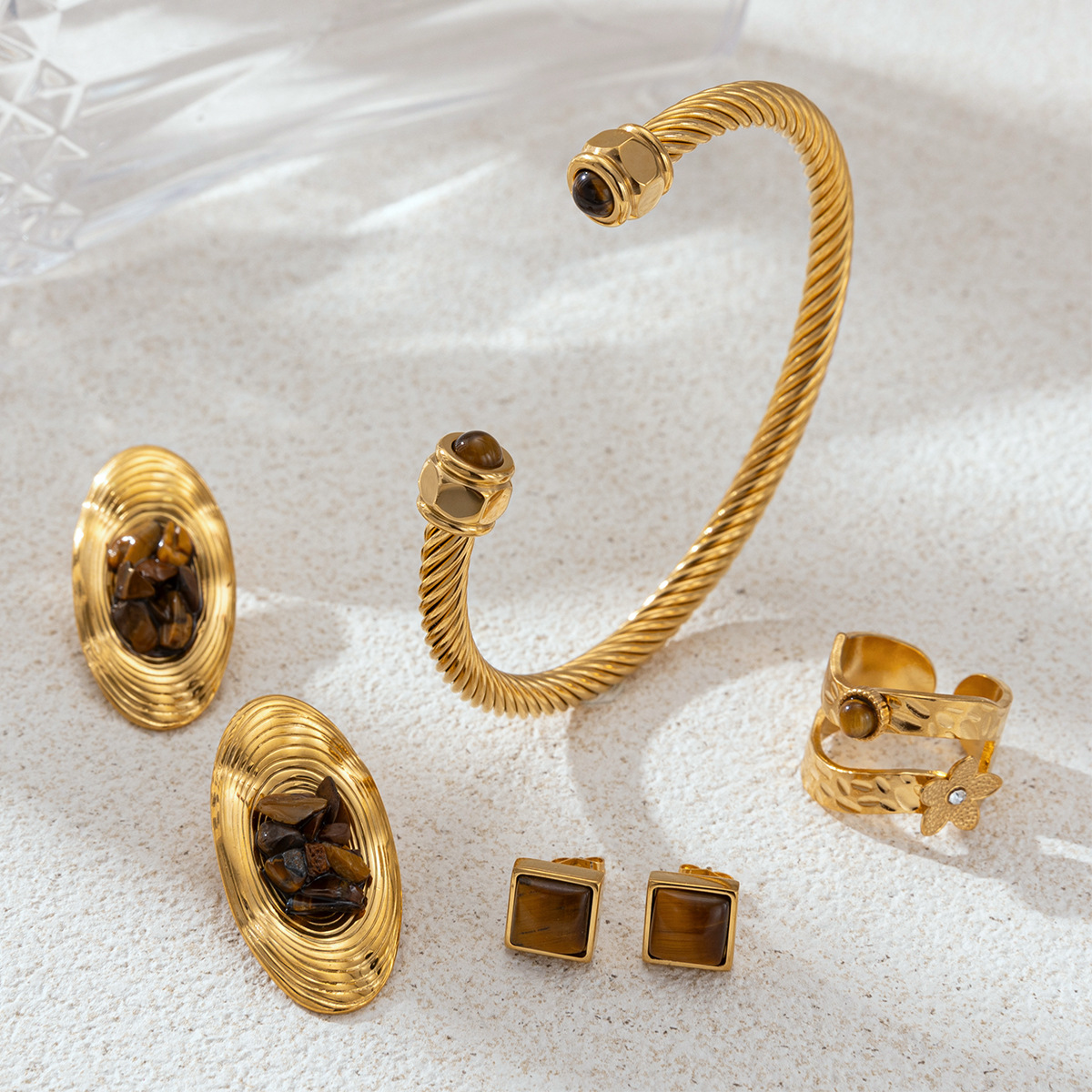 Collar de acero inoxidable de la UE y los Estados Unidos de la mujer no se desvanece en piedra natural conjunto de joyería de mosaico de cadena de clavícula de venta caliente transfronteriza