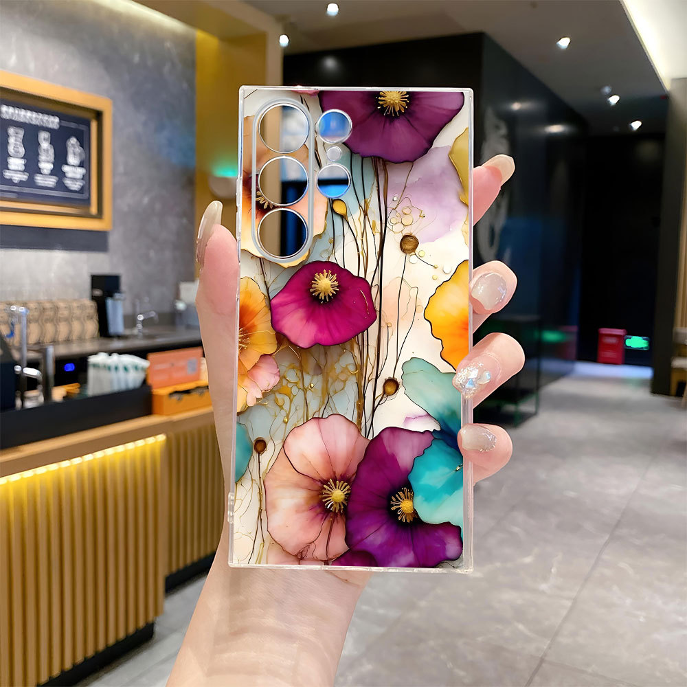 Amazon's Popular S25Ultra Samsung Transparent Shell Colorful Flower S23Fe Anti-Fall Protective Cover Beautiful A535G