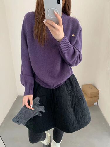 Seamless integrated solid color wool round-neck long-sleeved sweater for women in autumn and winter warm loose all-matching pullover