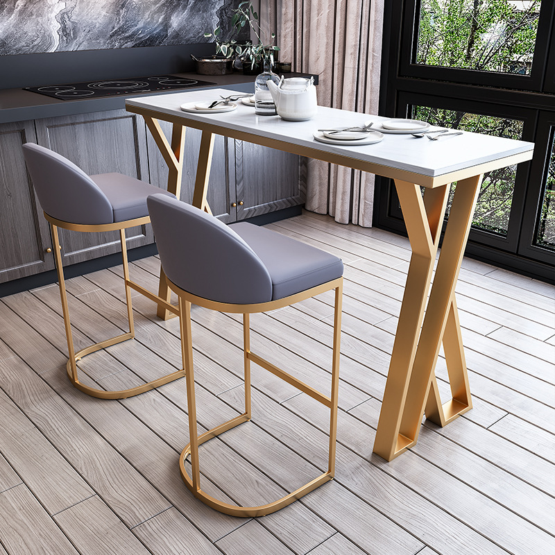 Household Balcony Small Bar Commercial Creative Iron High Foot Bar Table Nordic Light Luxury Rock Board Bar Table and Chair Combination