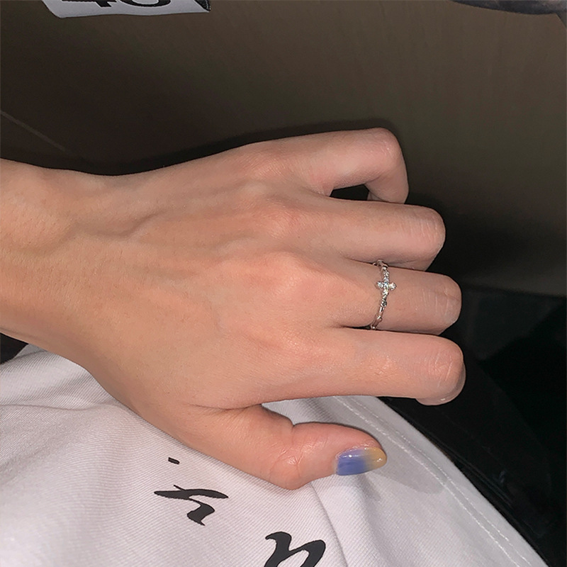 十字架锆石开口细戒指女轻奢高级感小众设计精致素圈食指戒指环|undefined