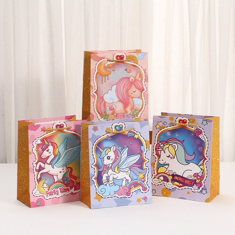 Cartoon printing packing bag white card shopping gift bag wholesale party candy paper bag unicorn tote bag