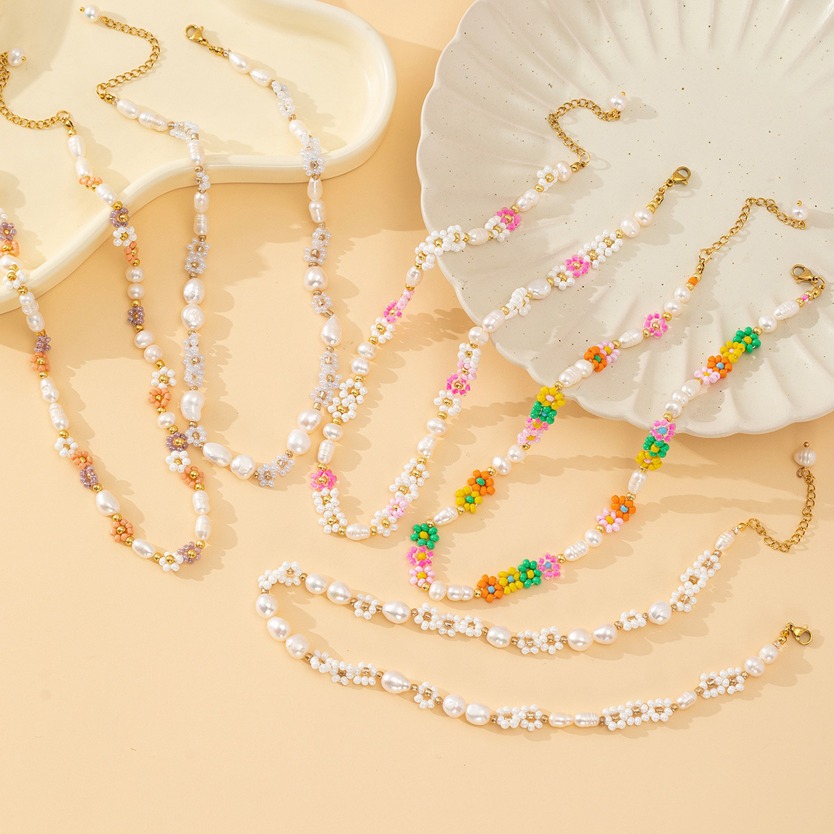 Summer fashionable woven organic beads handmade from pearl