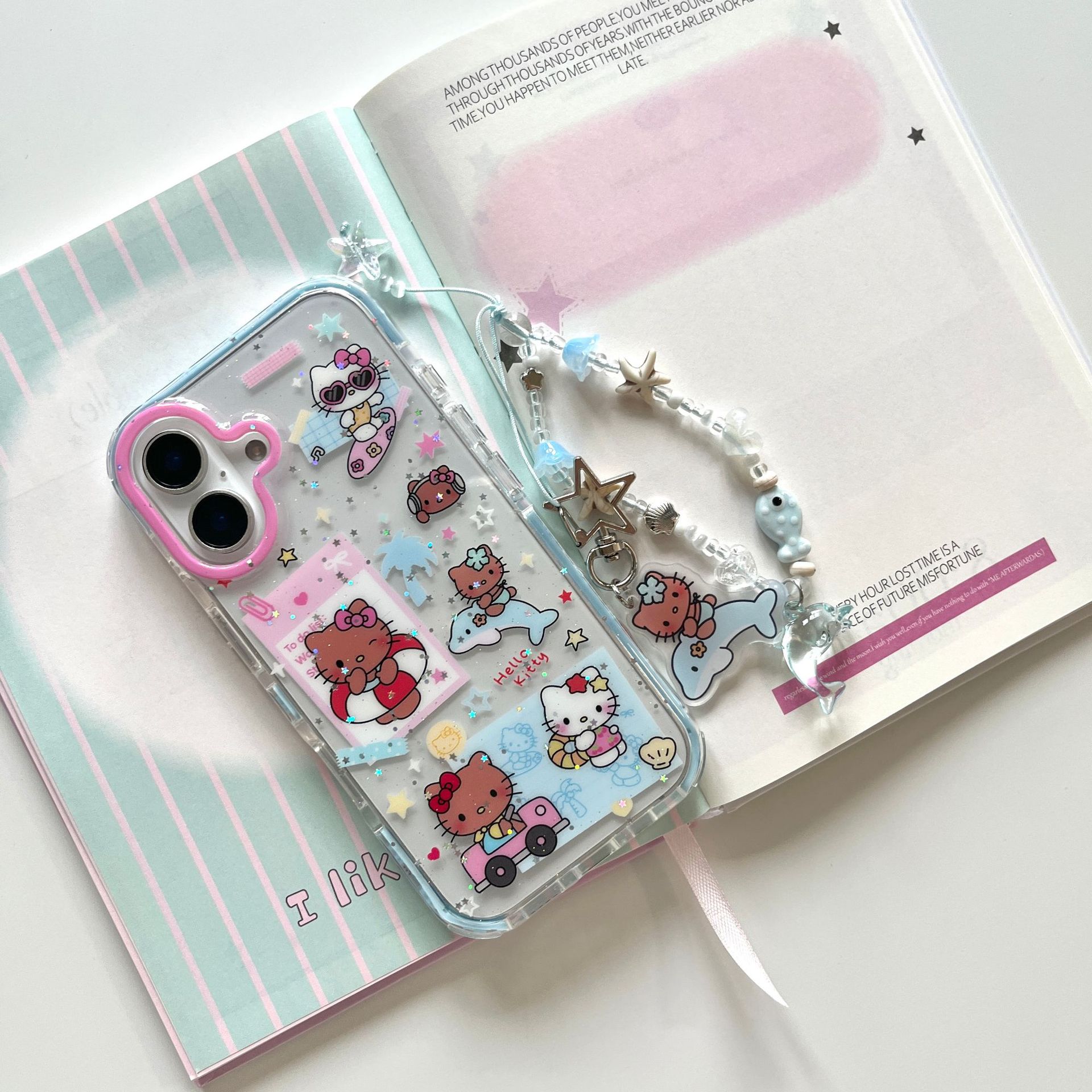 Dibujos animados coreanos piel negra KT gato para Apple 16ProMax funda para teléfono móvil 15Pro cadena 14/13 nicho 15PM