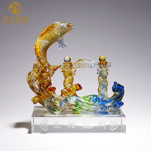 Koi fish yuelongmen glass decoration living room entrance crystal decoration company opening housewarming new home gift home