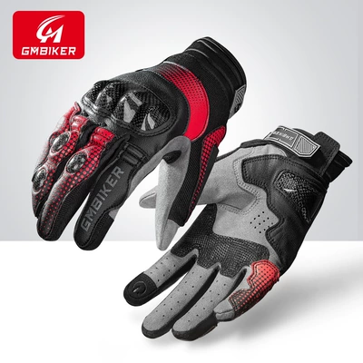 Motorcycle Safety Supplies: Equipment Men's and Women's Riding - red-carbon-fiber-breathable-anti-fall-touch-screen-s