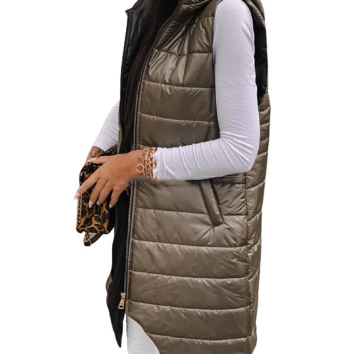 2021 deseo europeo y americano color sólido elegante Chaqueta de punto con capucha Chaleco de un solo pecho bolsillo sin mangas abrigo de longitud media