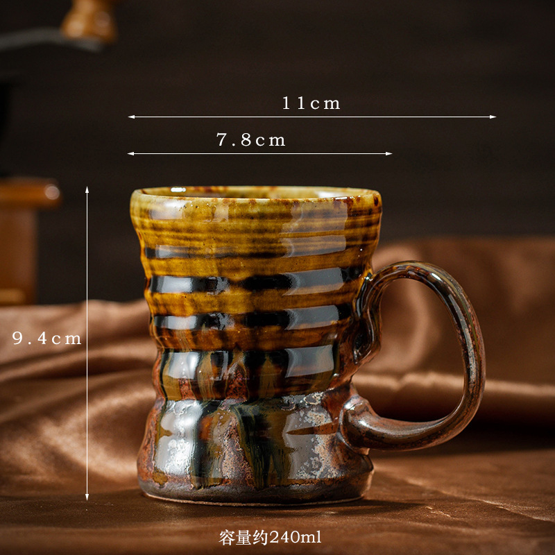 窯変コーヒーカップ セラミックマグカップ レトロ家庭用ウォーターカップ クロスボーダー粗陶器 大容量ビールカップ 軽奢|undefined