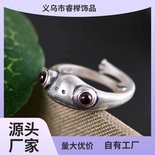 复古泰银青蛙戒指银石榴红青蛙开口戒指红玉髓青蛙金蟾戒指批发