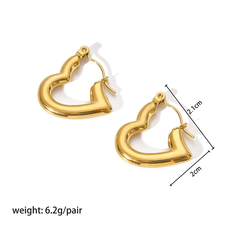 1 Par Estilo Moderno Ronda Forma De Corazón Acero Inoxidable 304 Chapados en oro de 18k Pendientes De Aro display picture 4