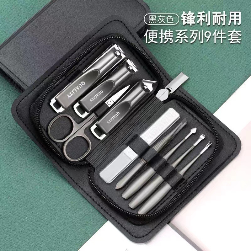Nuevo juego de cortaúñas semi-negras de gama alta transfronterizo alemán juego completo de 7-24 piezas de herramientas de uñas de acero inoxidable en stock