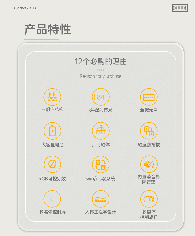 狼途LT84三模RGB蓝牙2.4G有线发光 显示屏DIY 机械键盘海空机械轴详情3