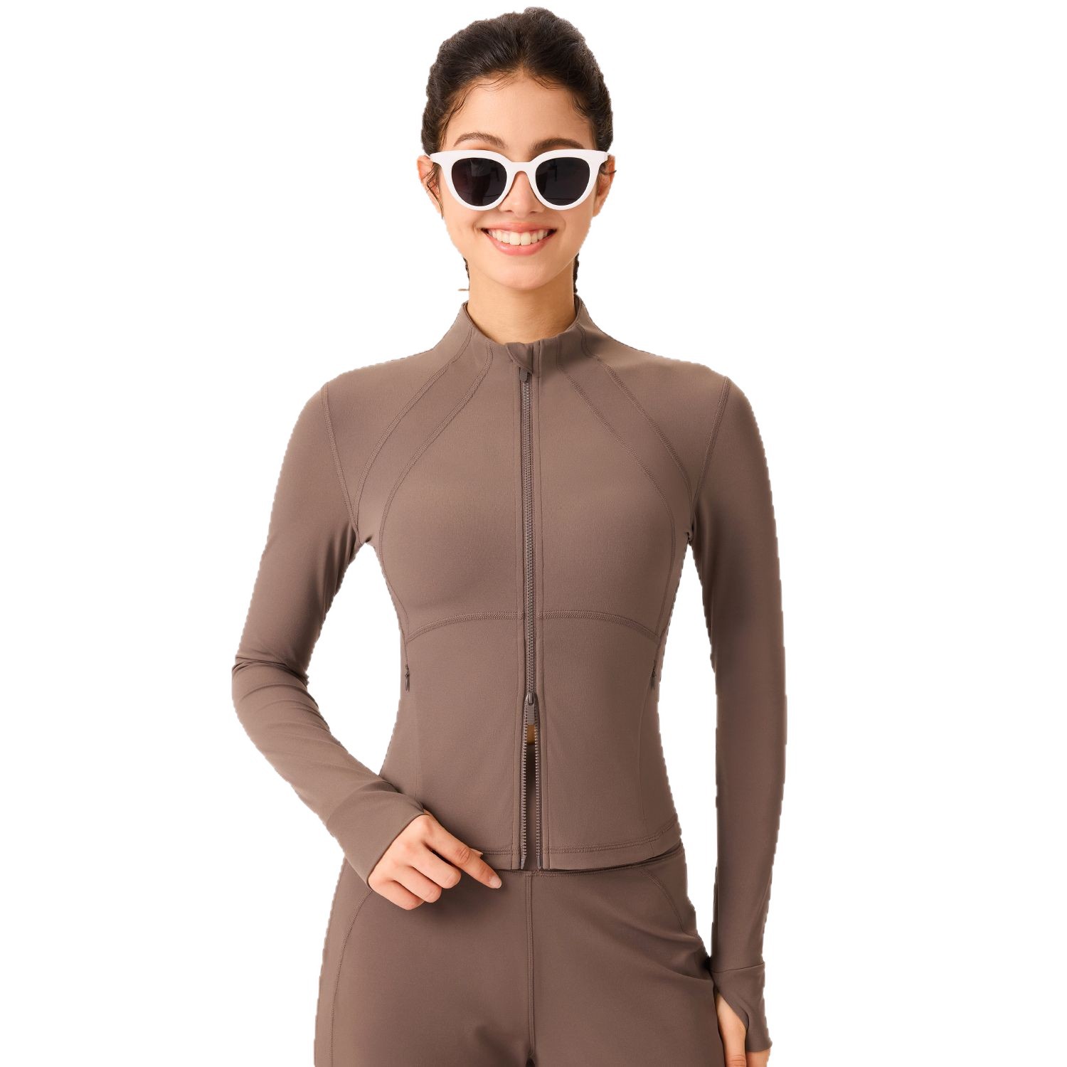 Chaqueta deportiva de alta altura ropa de yoga de mangas largas delgamiento chaqueta de Pilates correr dedo ropa de ejercicios ropa de bicicleta mujer