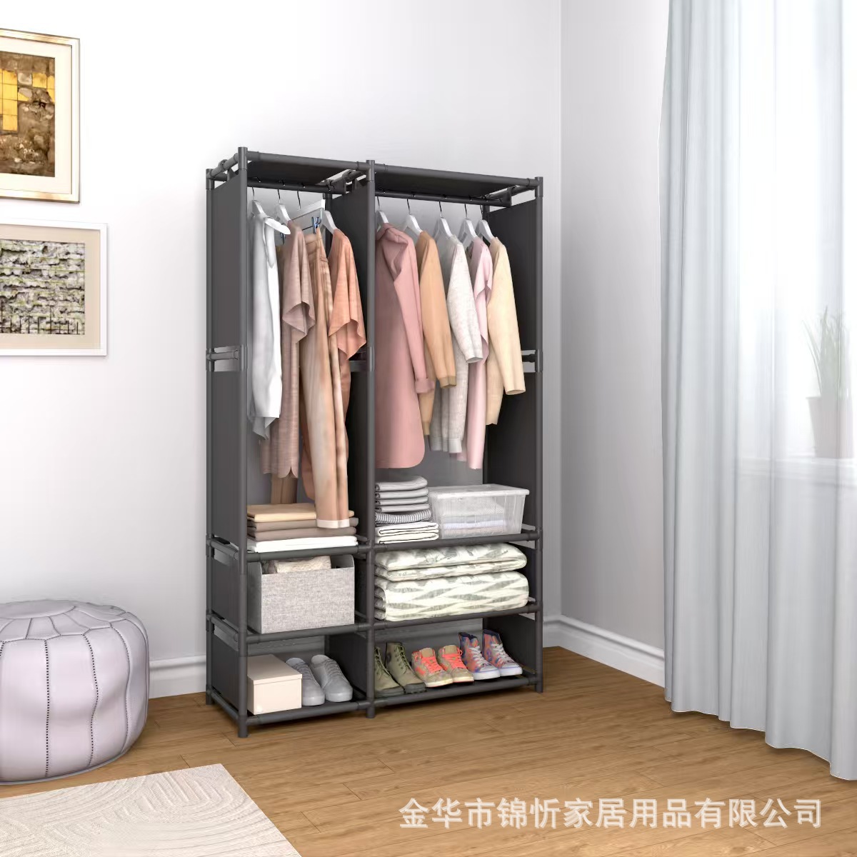 Armario simple, nuevo tipo de percha de sombrero, percha de ropa multifuncional, armario de piso para el dormitorio, percha de ropa simple.