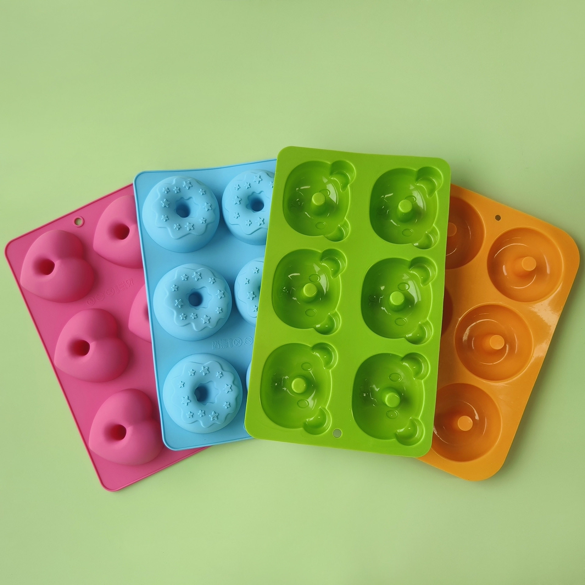 Silicone 6 molde de donut redondo DIY horno molde de horneado molde de pastel de grado alimenticio en stock al por mayor