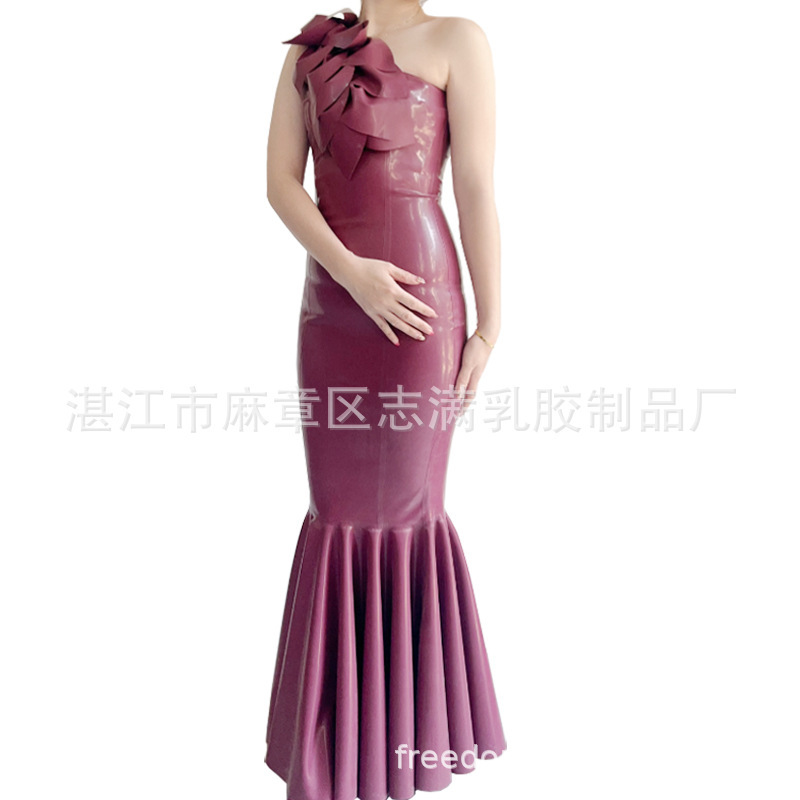 Malaysian Imported Latex Fashion Off-Shoulder Dress Mermaid Skirt Latex Skirt Latex Dress European and American Style