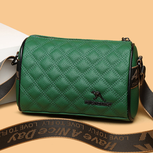 Ladies Single Shoulder Bag, Minimalist Diamond Pattern, Solid Color Soft Leather Pillow Bag, Fashion Casual Wide Strap Crossbody Bag