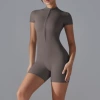 7147 Short Sleeve Shorts Jumpsuit - Khaki Brown