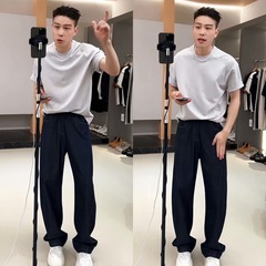 简约百搭复古气质男士牛仔裤舒适柔软弯刀裤水洗做旧直筒休闲长裤