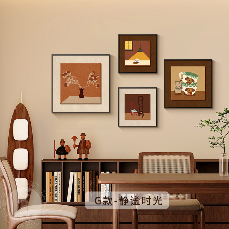 法式中古风餐厅装饰画小众艺术组合壁画美拉德客厅沙发背景墙挂画|undefined