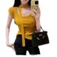 Pure chic halter short top for women summer 2023 new square collar slim-fit slimming knitted short-sleeved T-shirt for women
