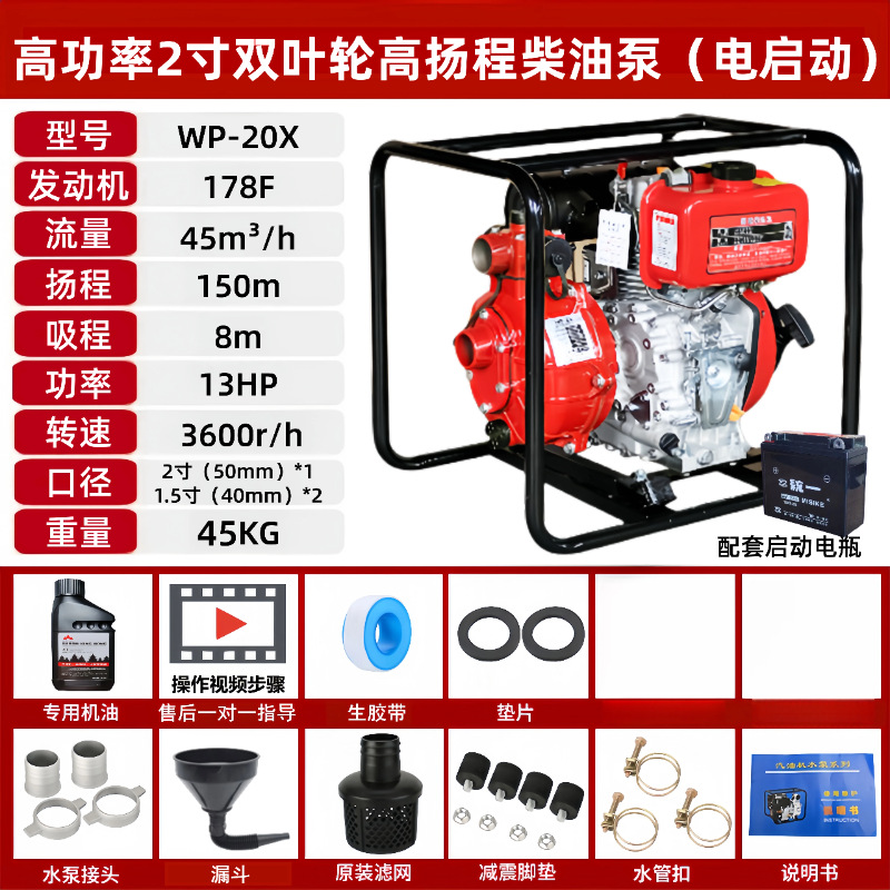 Bomba de agua del motor diesel de gasolina Wuyang honda agrícola de alta presión nueva bomba de bombeo de autoabsorbente para iniciar el riego de tierras agrícolas image 49