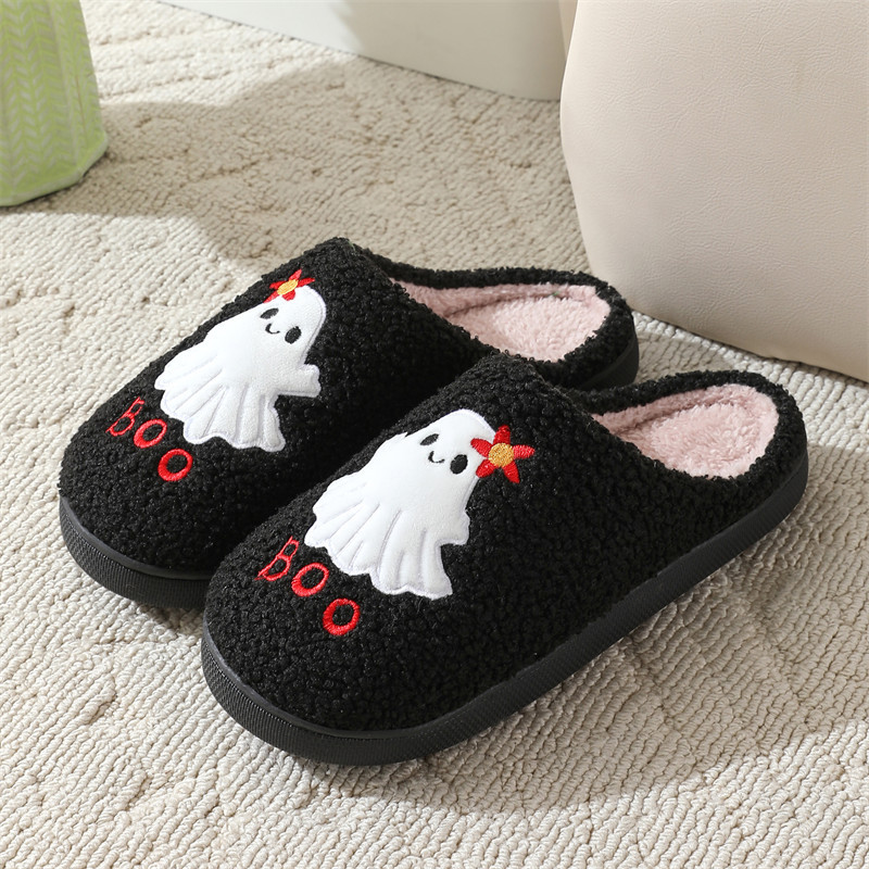 Winter Halloween lustige Baumwolle Hausschuhe Frauen Indoor Blume Geist warme Hausschuhe Winter_voghion.com