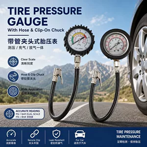 New high-precision tire pressure gauge with hose for measuring pressure, car tire pressure oil-immersed gauge, inflating pressure gauge