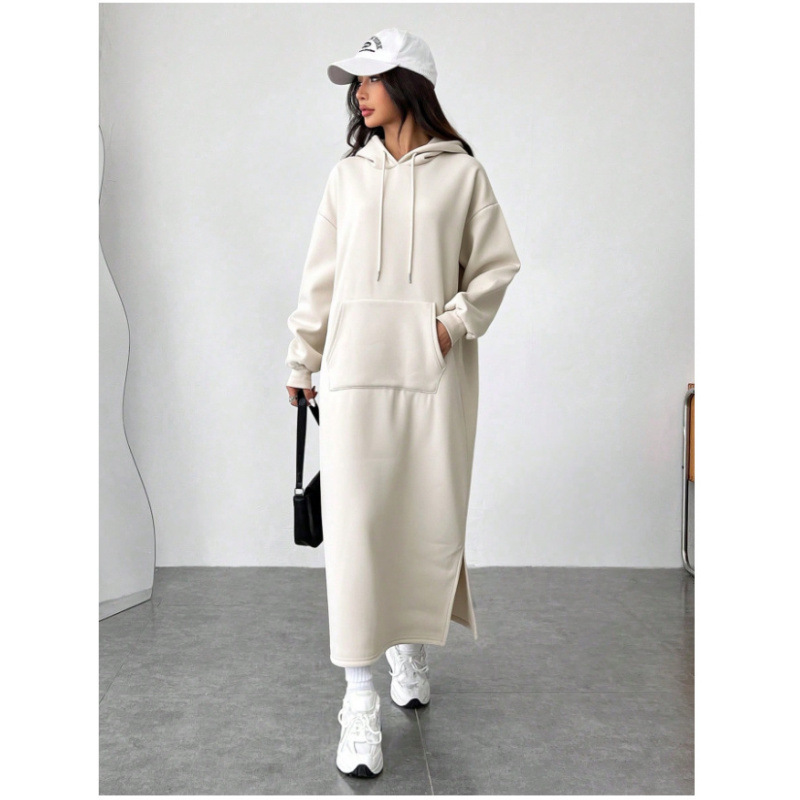 Loose-fitting hooded long-sleeve solid color dress for women, new autumn and winter casual long dress, cross-border fashion sweatshirt dress Loose-fitting hooded long-sleeve solid color dress for women, new autumn and winter casual long dress, cross-border fashion sweatshirt dress