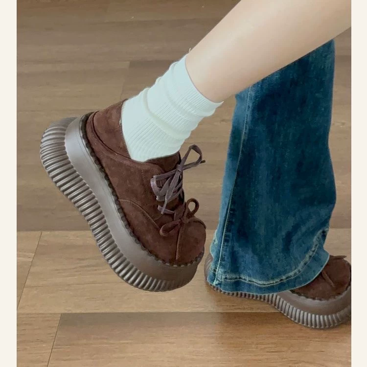 Большая голова кексы маленькая толстая подошва коричневые одиночные туфли 2025 новый ретро толстый подошва Birken маленькие кожаные туфли женский Millard