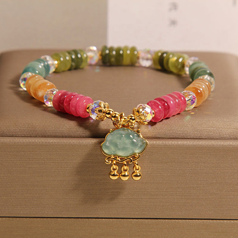 Nueva pulsera de cuentas de ábaco de turmalina de color chino, pulsera de cristal de nube auspiciosa de jade de agua azul de nicho de lujo ligero para mujer